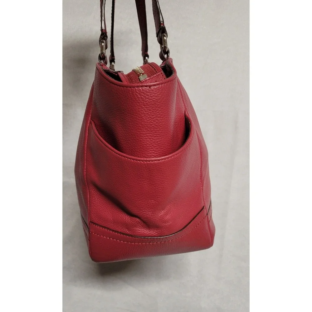 Red Pebble Grain Leather Dual Handle Coach Handbag W Zipper Closure J1321 F23284